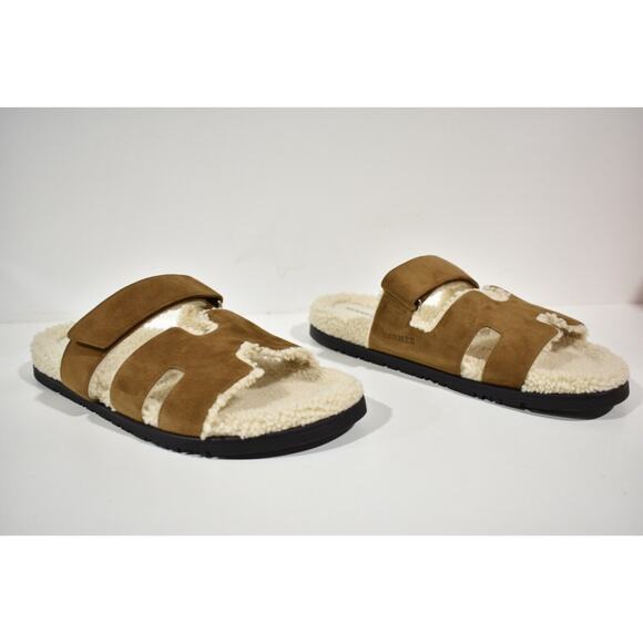 Hermes Chypre Sandal Mens Suede Shearling Fur H Logo Slide Slip On Flat 43 10 main image 10